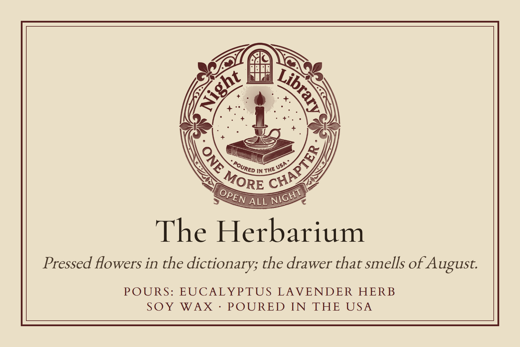 The The Herbarium bookplate: the seal, the name, the scene line and the Pours line